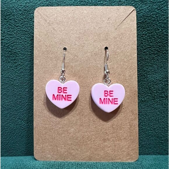 Valentines Day Pink Conversation Heart Earrings - Picture 1 of 2